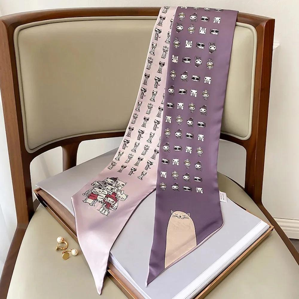 Luxury Long Silk Scarf Female Animal Horse Print Thin Narrow Scarf Bag Hair Band Ribbon Scarfs Women Neckerchief