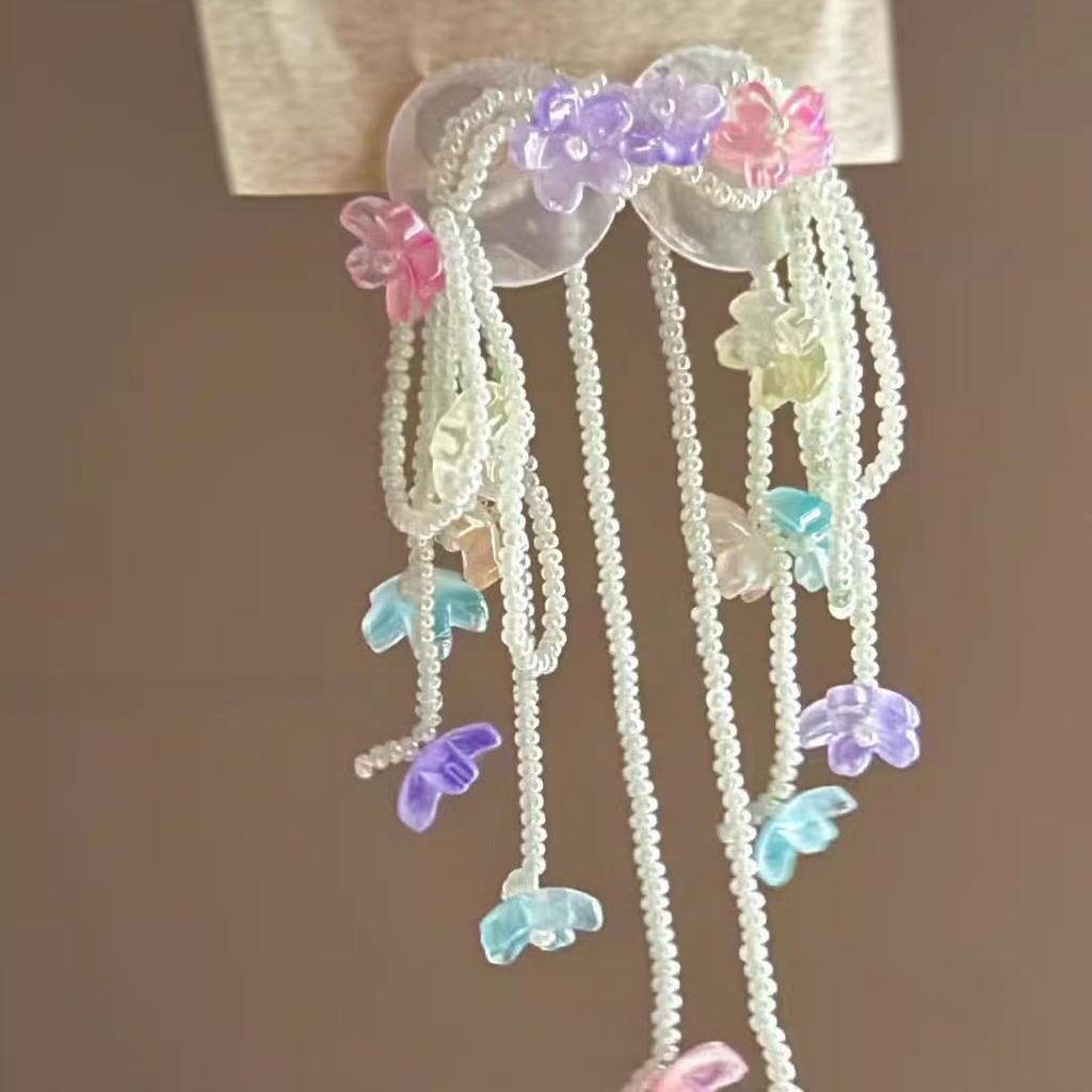 Early spring tones _ colored flower fringed beaded earrings women's seaside vacation wind sweet stud earrings senior feeling earrings