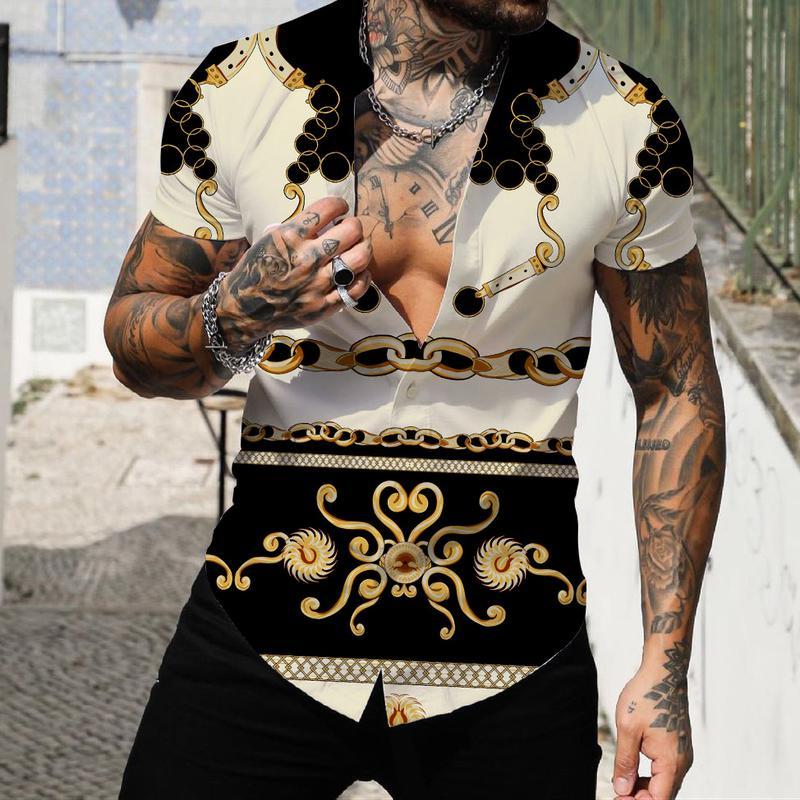 Pánské košile Krátké Luxusní košile s límečkem Lapel Prom Vysoce kvalitní topy Pánské oblečení Slim Fit Tričko 5xl Barokní potisk Volná trička