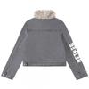 Unisex Retro Denim Jacket With Fleece Collar Print Patchwork Loose Fit Fall Outerwear Teens Adults