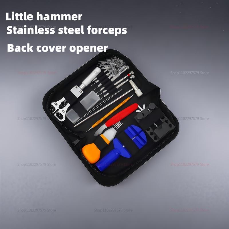 Uhrenreparaturwerkzeug-Set Federsteg-Set Gliedstift Gehäuseöffner Entferner Uhrenwartungsset mit Tragetasche und Hammer für Uhr