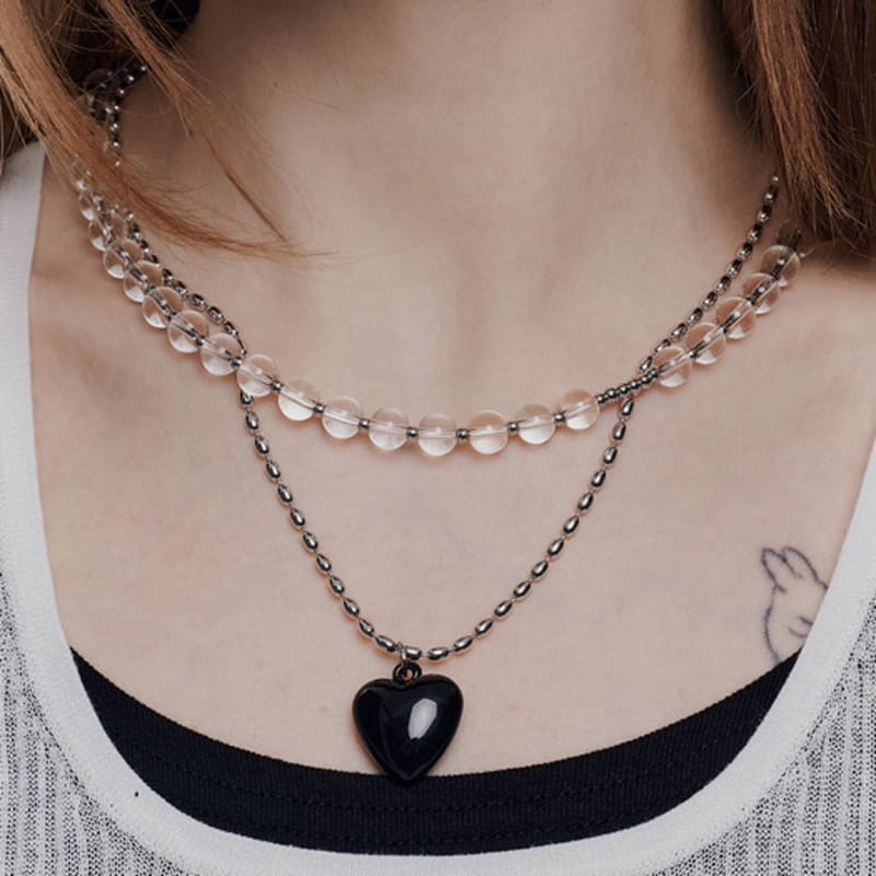 Denu Color Jamstone and Heart Layered Necklace[set]
