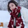 Versatile Red Snowflake Reindeer Scarf: Women's Winter Antler-Themed Warm Neck Warmer.