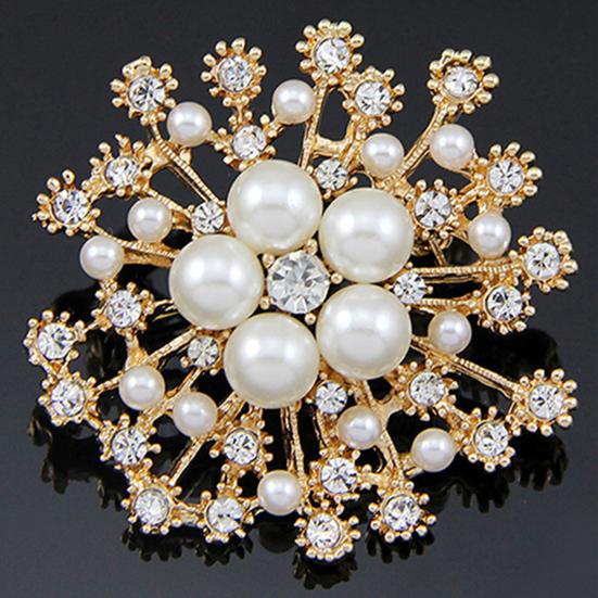 Breastpin Elegant Easy Matching Alloy Flower Faux Pearls Women Brooch Pin for Dating