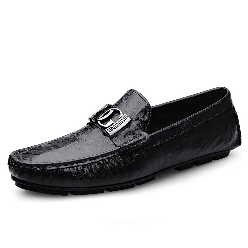 

Fashion Genuine Leather Fashion Men Loafers Classic Slip-on Man Casual Shoes Moccasins Comfortable Non-slip Driving Shoes Business Flats 45 чёрный
