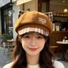 Cute Cat Ear Embroidery Hat Women's Wide Brim Small Octagonal Hat Fashion Versatile Painter Hat Duck Tongue Beret
