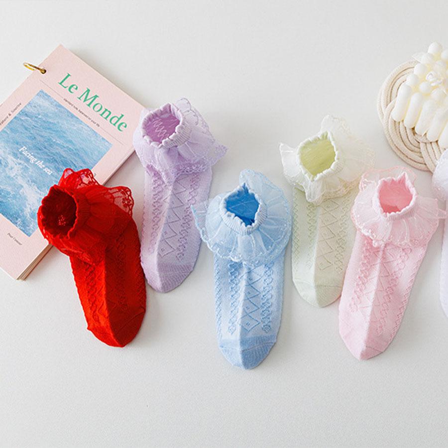 5 Pairs/Lot Girls Socks Summer New Mesh Cotton Thin Baby Socks Trendy Elastic White Lace Flowers Children Princess Socks