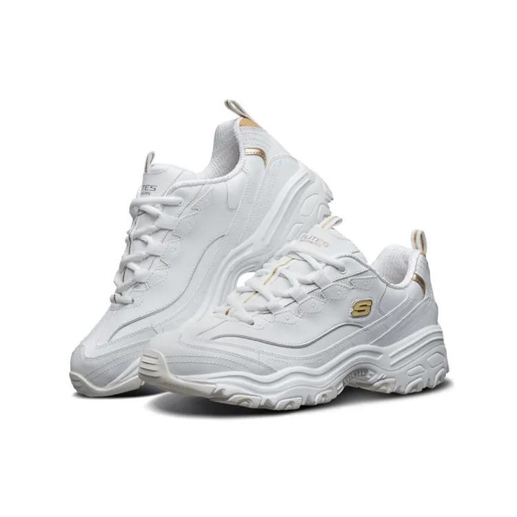 Skechers D'Lites 1.0 Small White Bear Gold Logo Breathable Low top Chunky Sneakers Men's White Gold (Unisex) Chunky Sneakers 52676 WGD