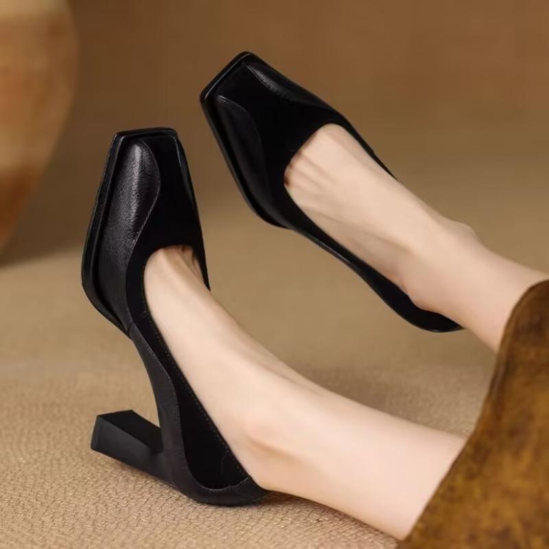 Fashion 2025 New Style Fashion Square Toe  Women Pumps Vintage Office Lady Thick High Heels Spring Autumn Party Prom Shoes