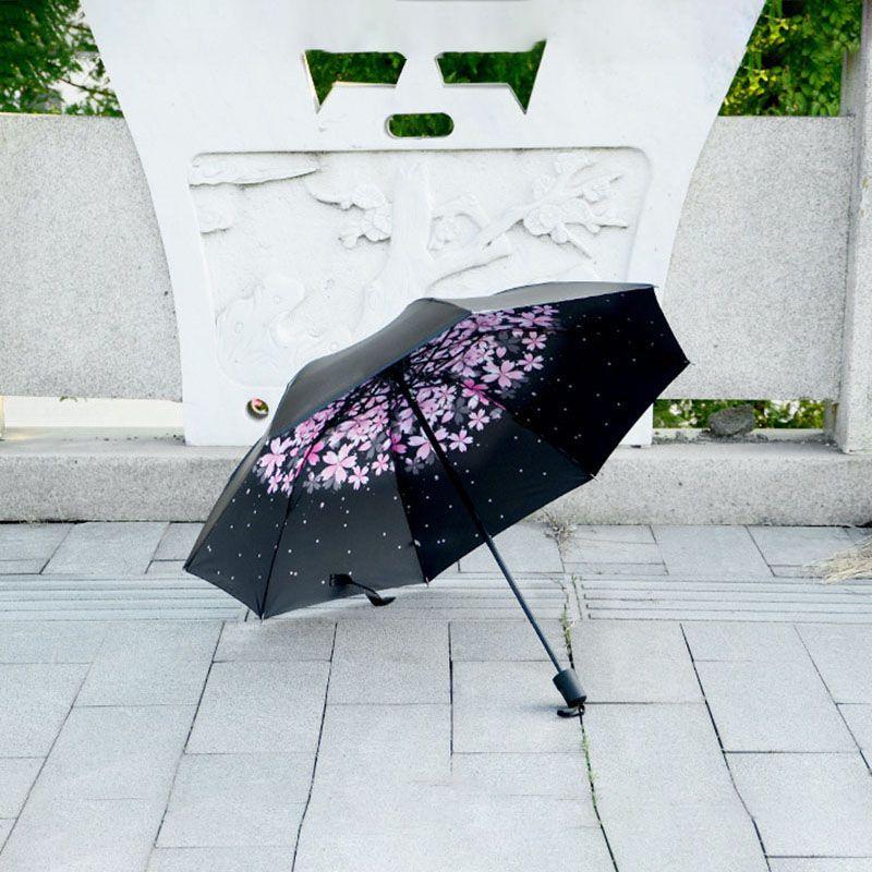 Antiuv Sun Rain Protection Windproof Flower Parasols 3 Folding Umbrella
