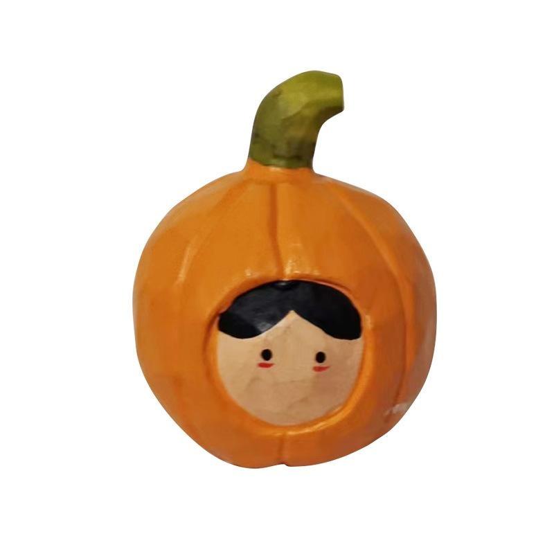 Cute Durian Cat Fashion Ornament Crafts Home Wood Carving Desktop Small Ornament Pumpkin Wooden Statue Ornament Halloween Christmas Gift