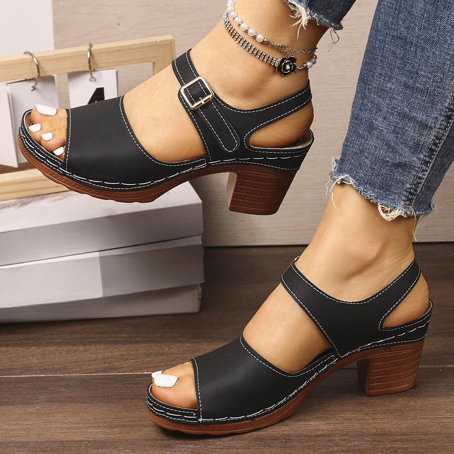 Chunky Heels, Fish-mouth Style Sandals, Women's Shoes, New Beach Slippers