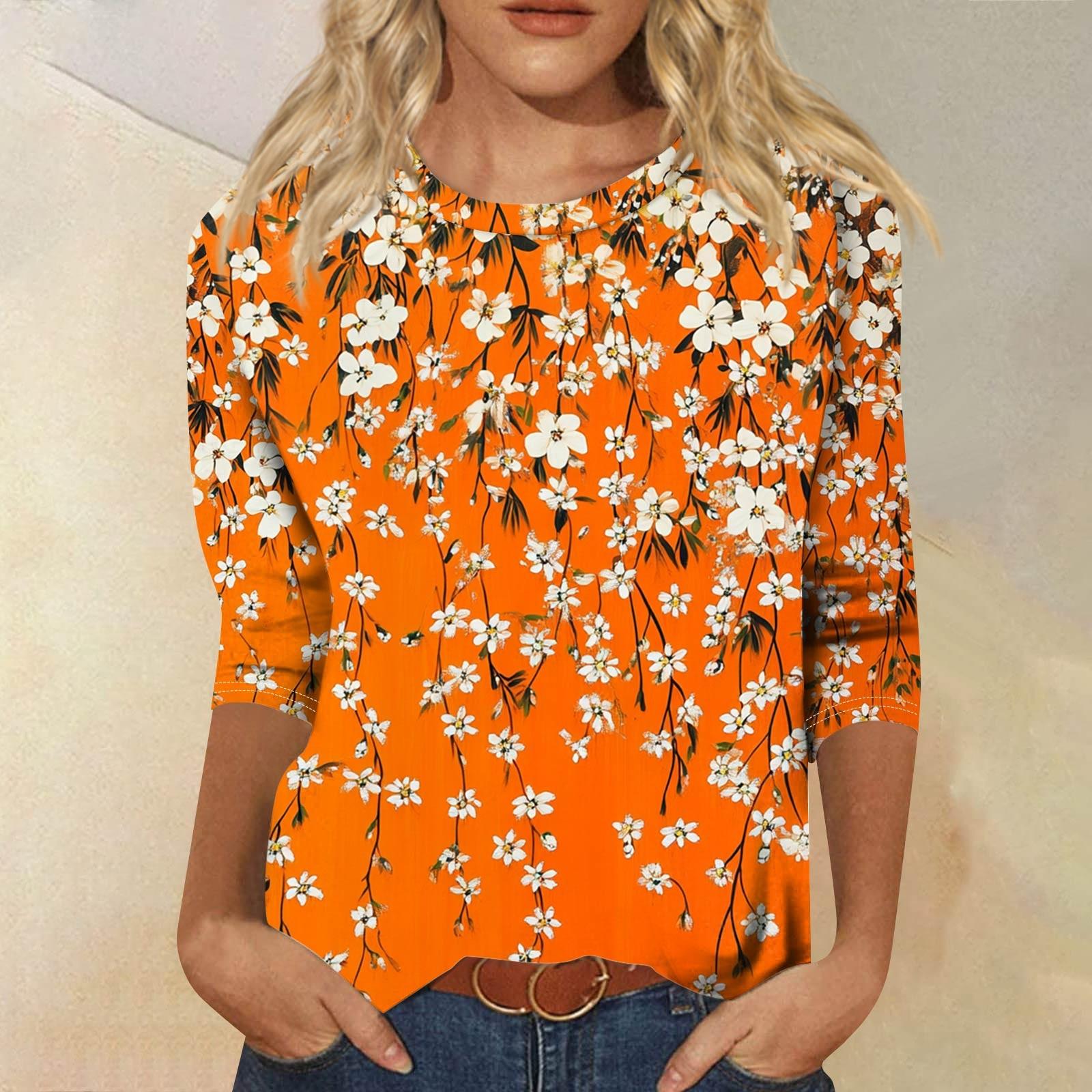 

Женская модная повседневная свободная футболка с круглым вырезом и рукавами 3/4 с принтом, женский топ XL оранжевый