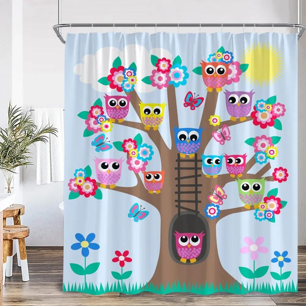 Animal Cartoon Shower Curtain Zoo Elephant Deer Zebra Owl Bee Sports Bathroom Decor Kids Child Polyester Bath Curtain With Hooks