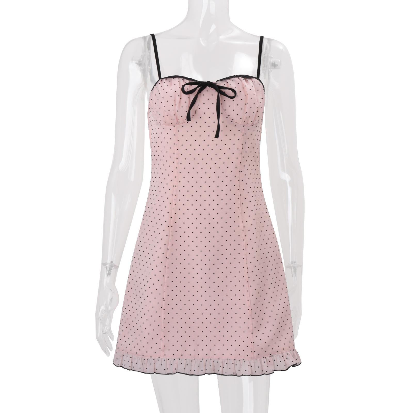 

European and American women s clothing spring new French polka dot fashion sexy pure lace edge slim dress L рожевий