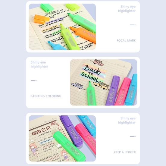 Highlighter Pen 8 Colors Smooth Writing Quick Low Saturation Marking Non-slip Handbook Drawing Marking Pen Stationery