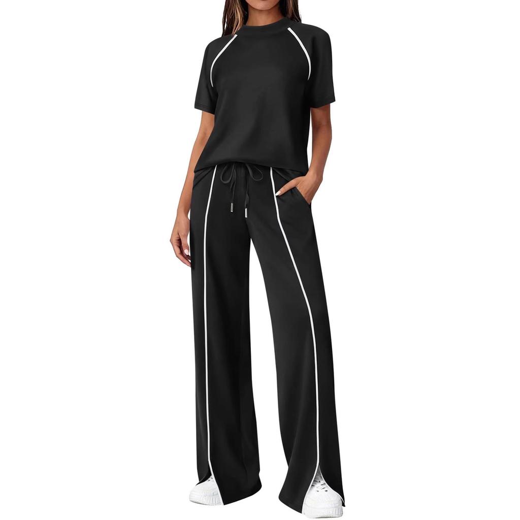 2026 Women's Round Neck Ribbed Casual Hoodie and Pants Set