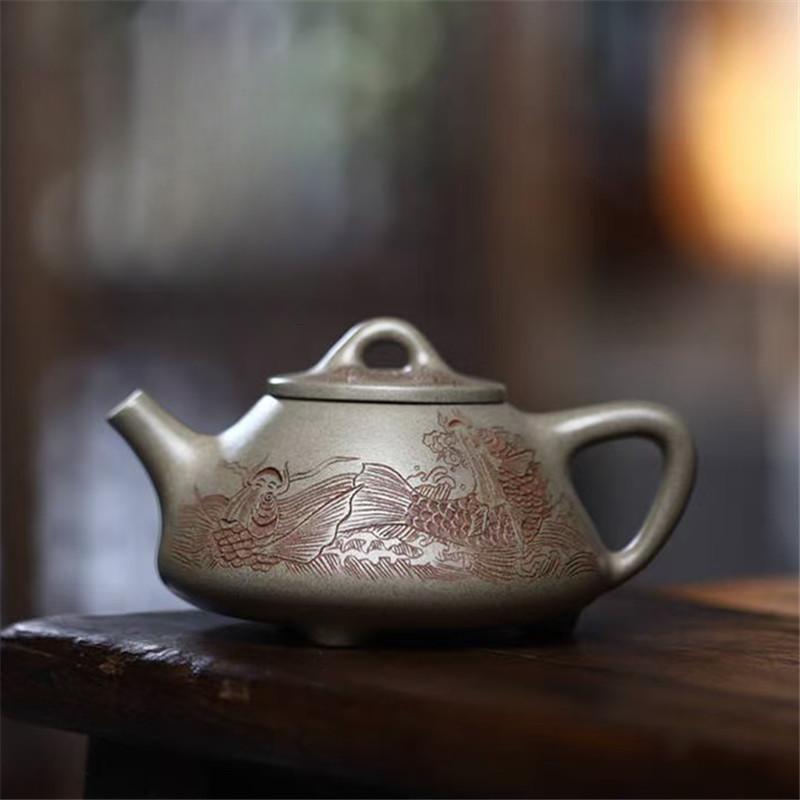 

280 мл Чайники Исинской фиолетовой глины ручной работы, Чайник с каменным ковшом ручной работы, Чайник из сырой руды с панцирем краба и циановой глиной, Чайный сервиз Zisha с ситечком