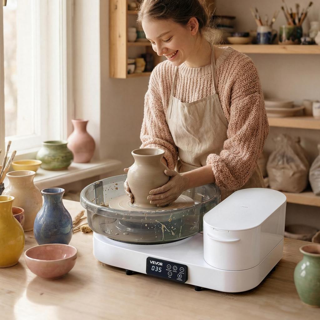 Pottery Wheel for Adults, 36 and 28 cm Turntables, 450W Electric Table Top Pottery Wheel with Foot Pedal, 30-300 RPM Adjustable Speed, Aluminum Body,