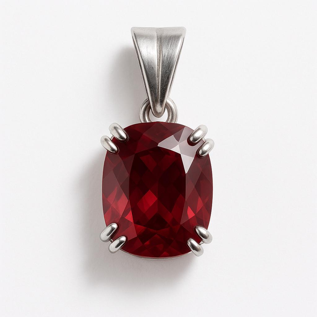 Certified 24 Ct Natural Red Ruby Cushion Gemstone 925 Sterling Silver Pendant