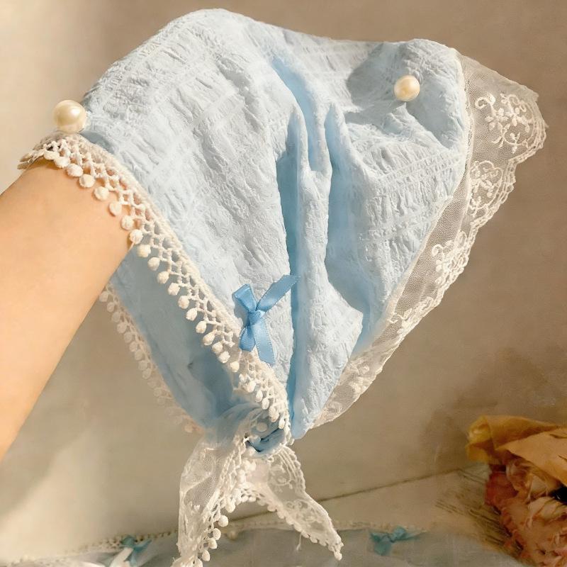 Idyllic lace headband new blast furnace top triangle scarf headband French retro plaid sweet and cute headscarf
