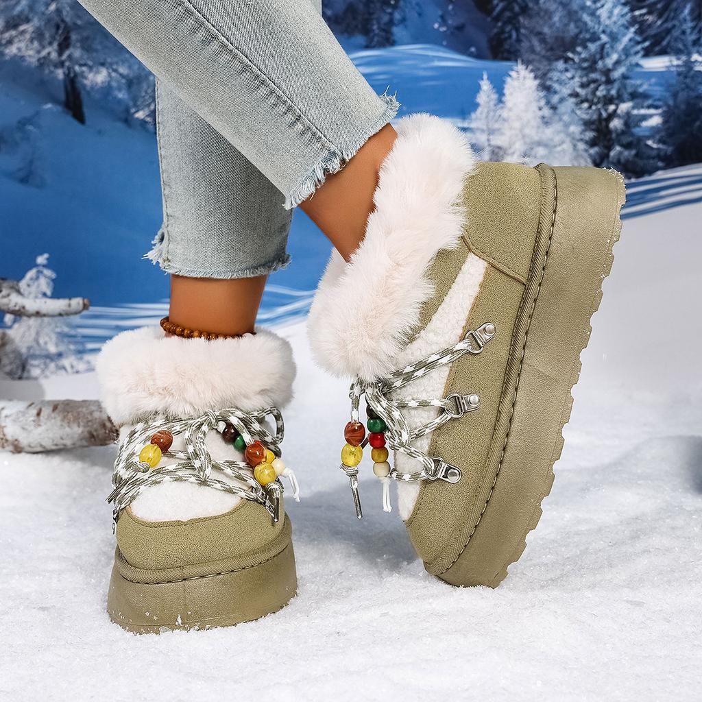 Damen im Winter Bequeme/Übergroße Kurze Stiefel Modische Neue Runde Zehenpartie und Plüsch Warm und Rutschfest Lässige Schneestiefel