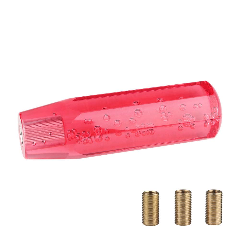 

ADPOW Universal Crystal Shift Knob Bubble Octagonal 150mm Glitter Clear Bubble with 3 Adapters Red червоний