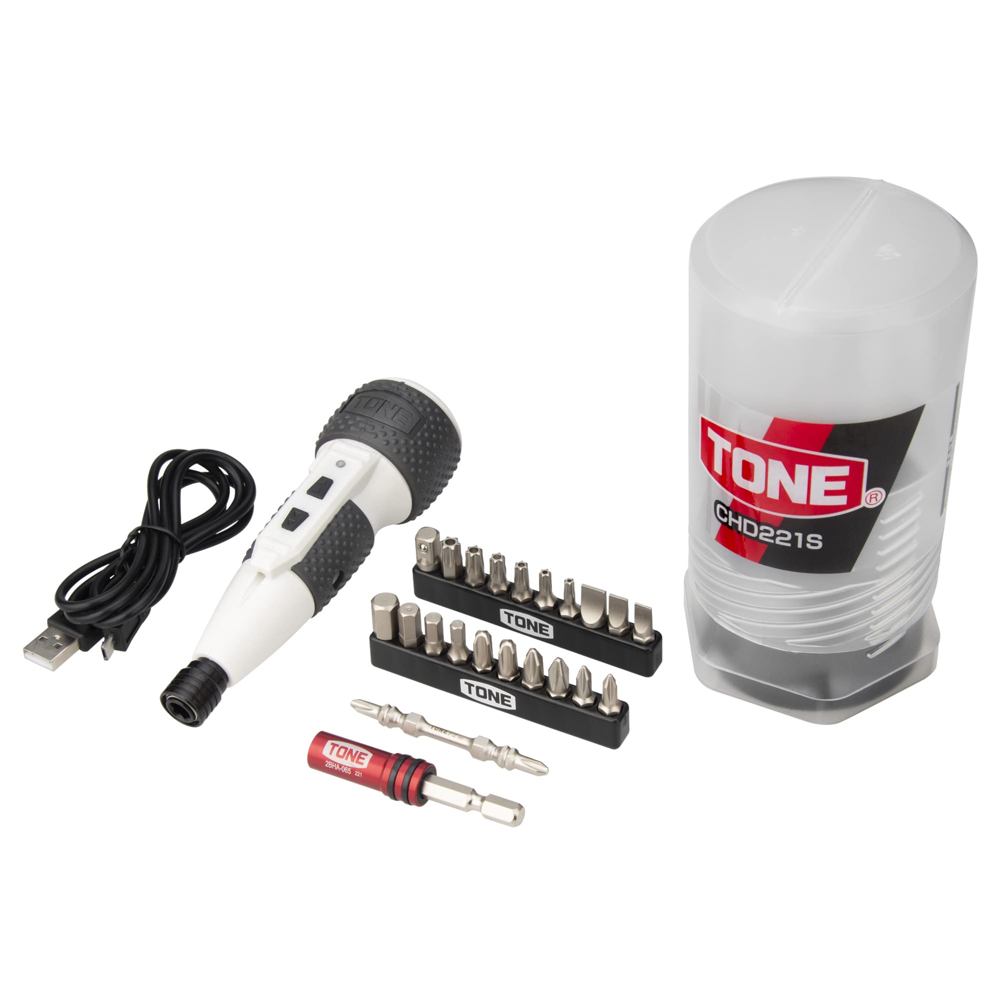 

[Amazon.co.jp Exclusive] Tone CHD221S Electric Screwdriver Bit Set, 6.35mm (1/4 ) Bit Insertion, 2.5Nm, 23-Piece Set, White