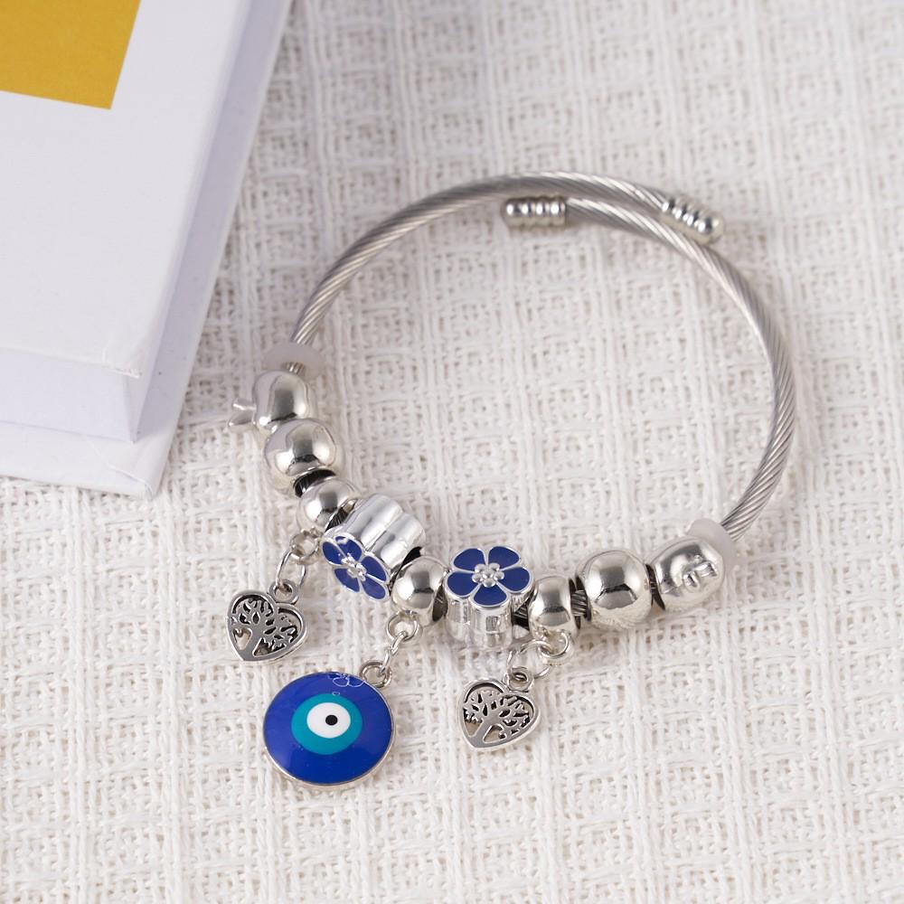 Temu Tree of Life Pendant with Stainless Steel Pandora-Style Bangle, Fashionable Beaded DIY Bracelet.