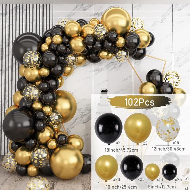 Black Gold Balloon Garland Arch Kit Confetti Latex Baloon Graduation Decorations 30th 40th Birthday Balloons Decor Baby Shower