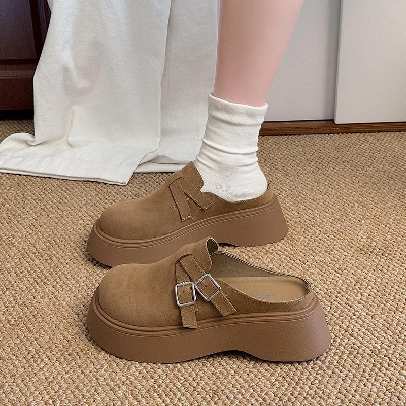 Fashion and lightweight brown retro thick-soled women's new spring outer wear one pedal bag head and half slippers