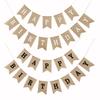 13 Flags Vintage Linen Jute Burlap Pennant Banner Bunting Background Photography Props Happy Birthday Party Home Decor Supplies