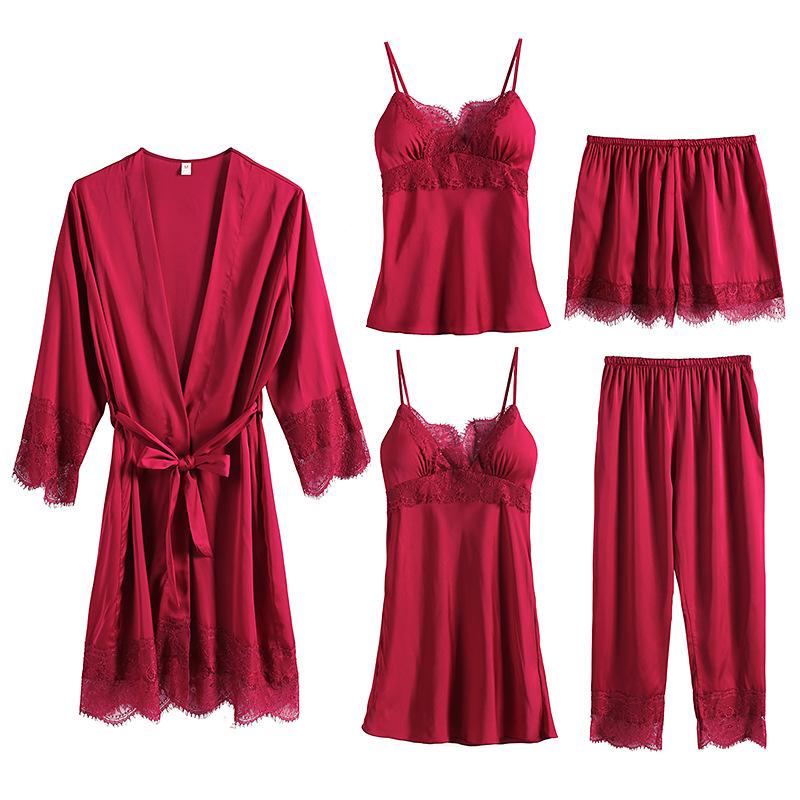 New Women's 5-piece Set Bridal Bridesmaid Wedding Dress Women's Pajamas White Kimono Pajamas Rayon Casual Pajamas Home Clothes