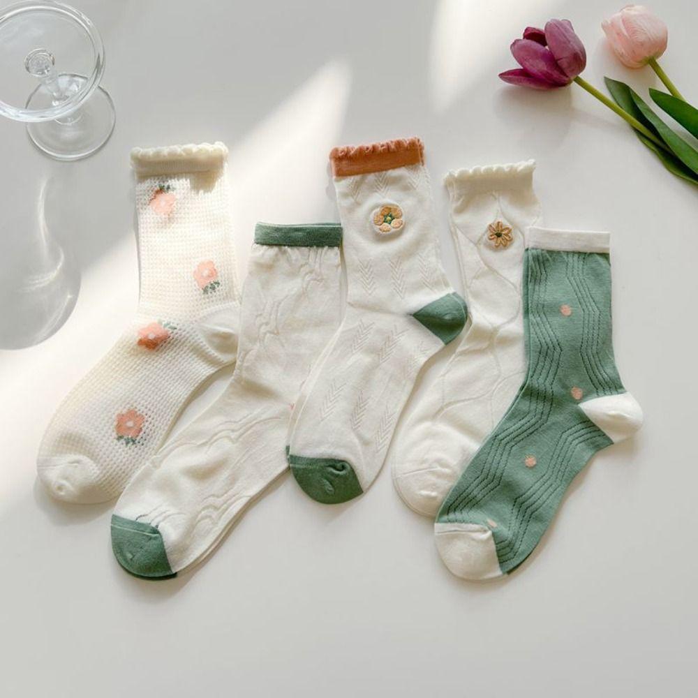 

Lovely Fashion Breathable Japanese Creative Flower Print Short Hosiery Cotton Women Mesh Socks