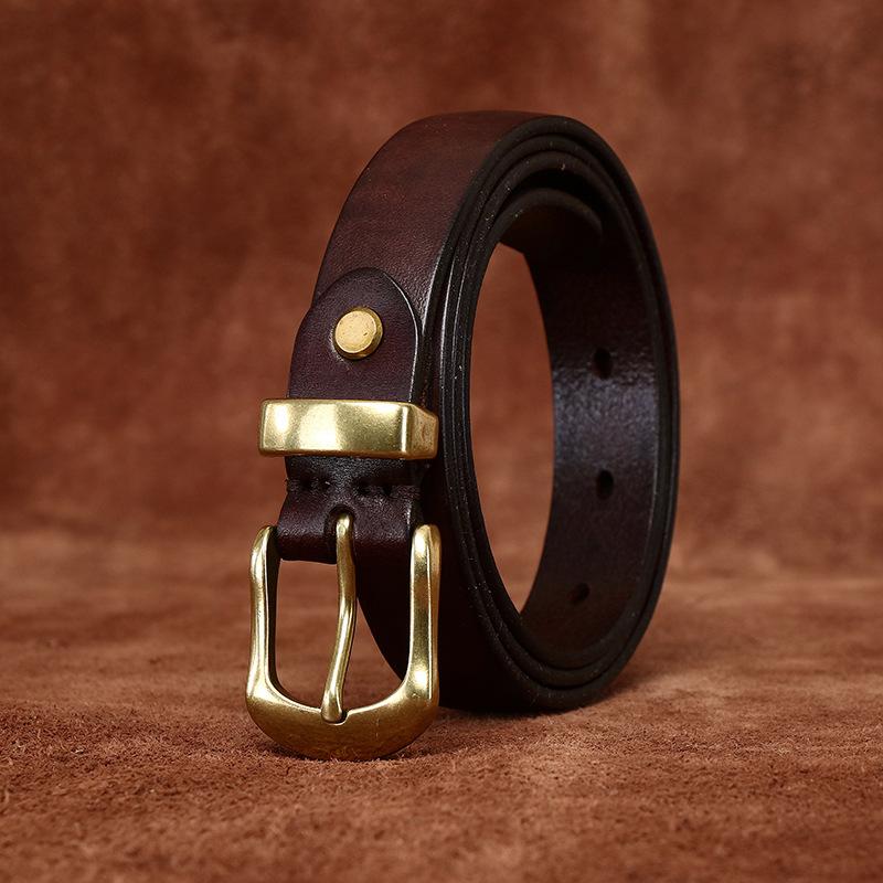 Women's Retro Rub Colored Distressed Pleated Washed Leather Belt Women's Genuine Leather Vegetable Tanning Leather Fashion Jeans Belt