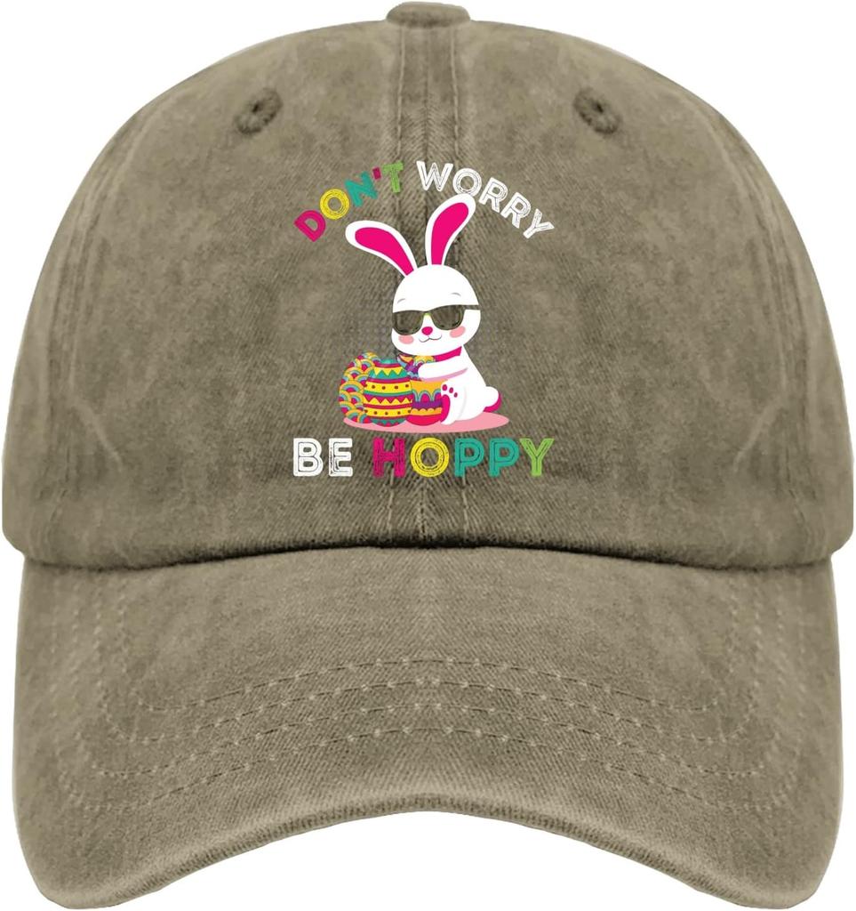 Dont Worry Be Hoppy Easter Bunny Baseball Cap Vintage Polyester Casual Dad Hat Unisex