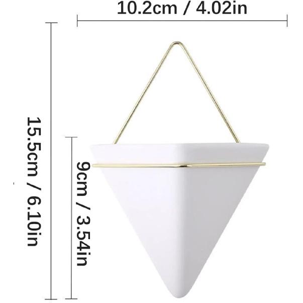 2-Pack Hanging Wall Planter White Ceramic Geometric Décor Vase for Succulent Cactus Fake Plants Flower Holder Wall Decor 5.9 Inch