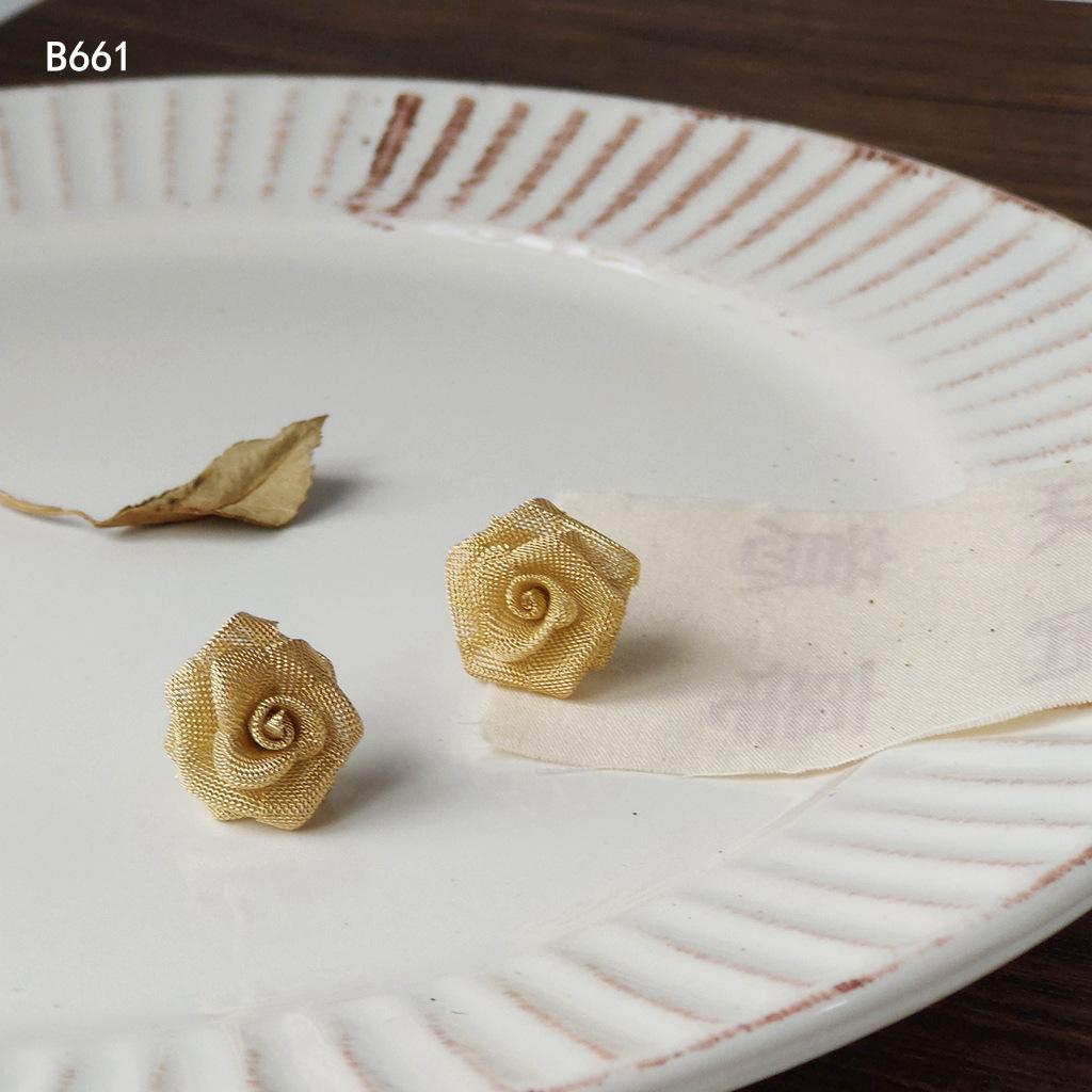 

vintage@9925 silver needle elegant yellow rose flower stud earrings temperament gold yarn handmade earrings earrings