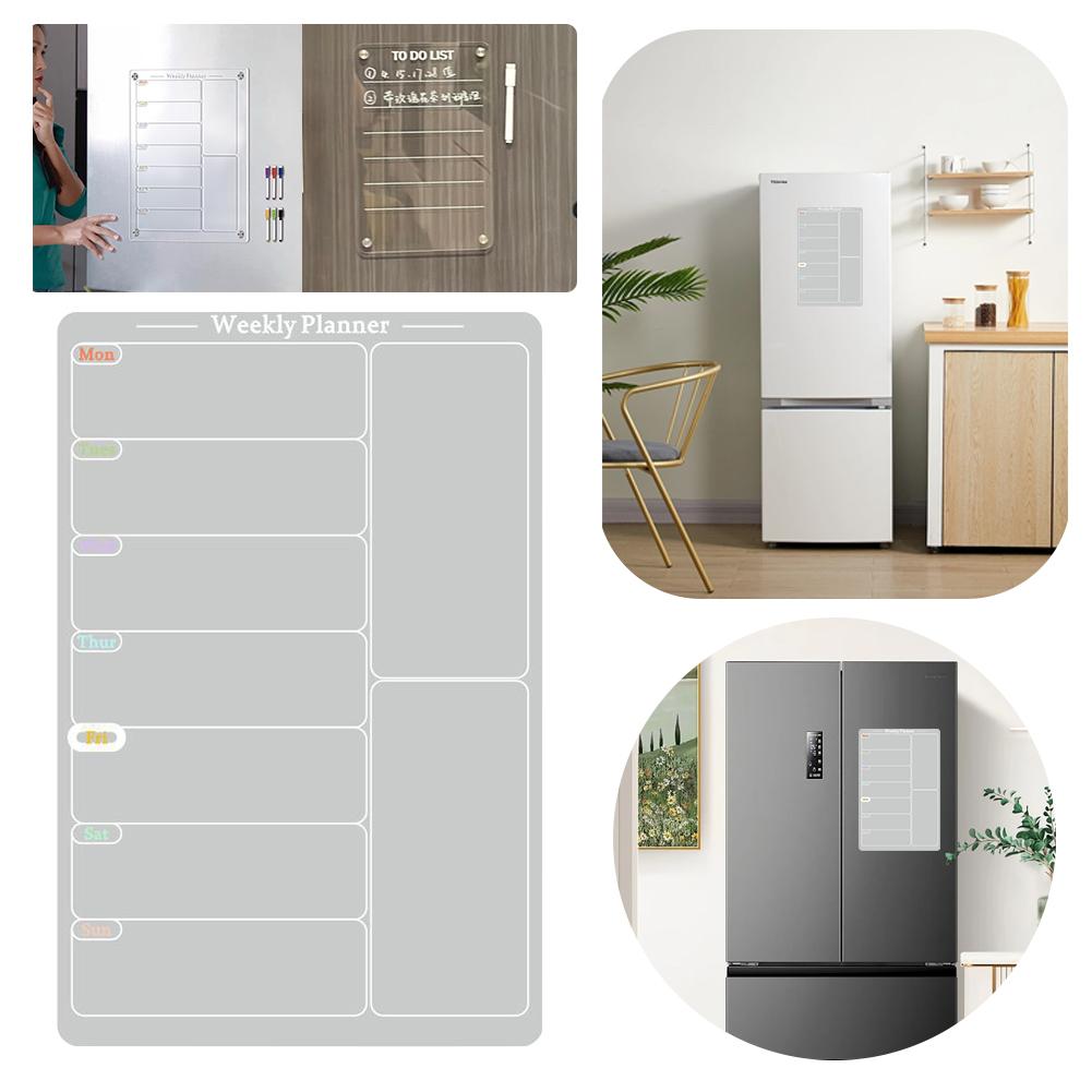 Magnetic Menu Board 7.8x11.7 In Clear Planner Board Reusable Acrylic Dry Erase Board with 6 Color Pens for Refrigerator