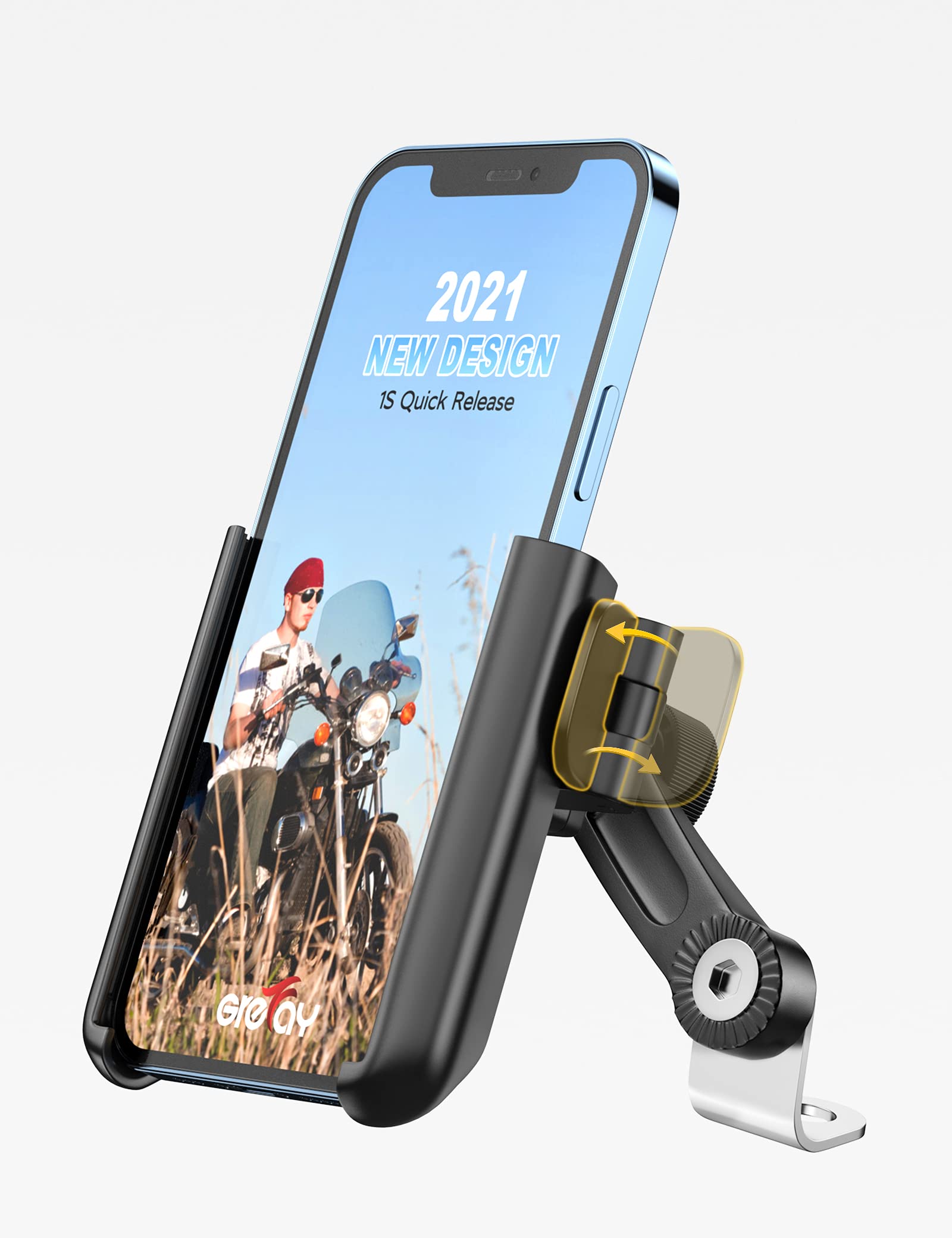 Bike Smartphone Holder Stand: Grefay One-handed Operation Motorcycle One-Touch Smartphone Holder with Mirror Mount,