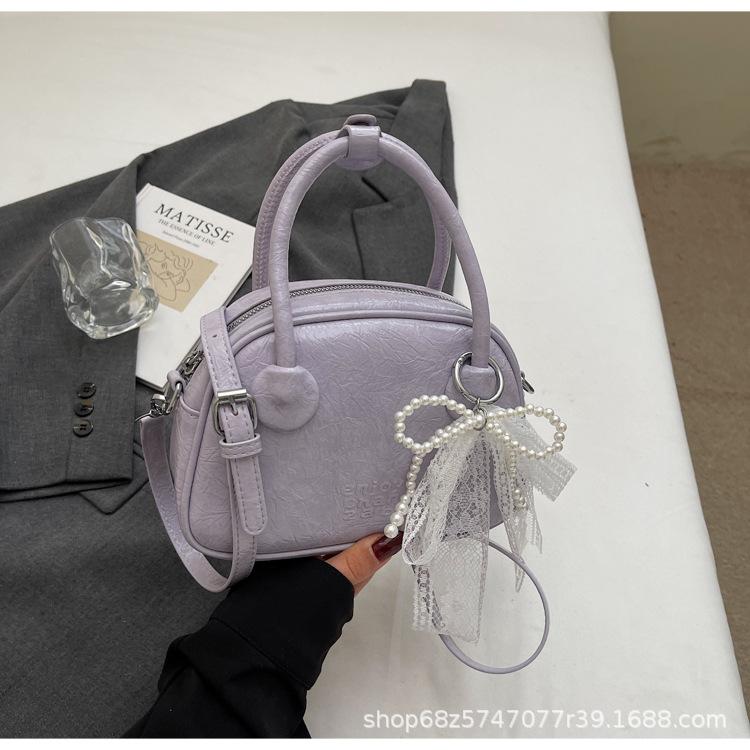 Korean Version of Ins Fashion Hand-held Bowling Bag Women's 2025 Simple and Versatile Shoulder Bag High-end Casual Crossbody Bag