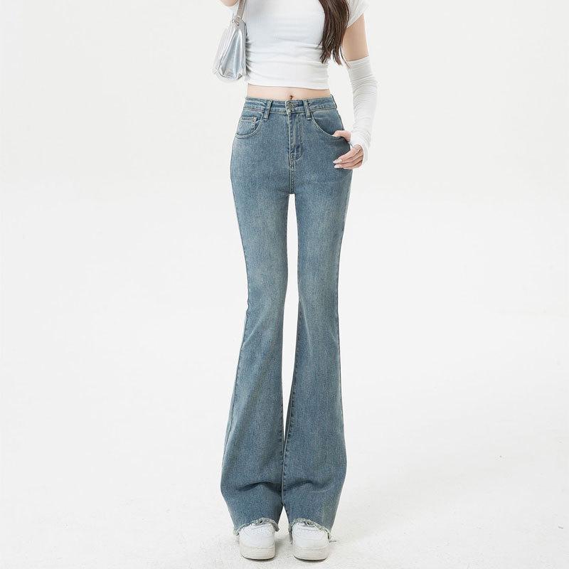 Women s High Waist Frayed Retro Flare Jeans - Slim American Petite Horseshoe Design XL