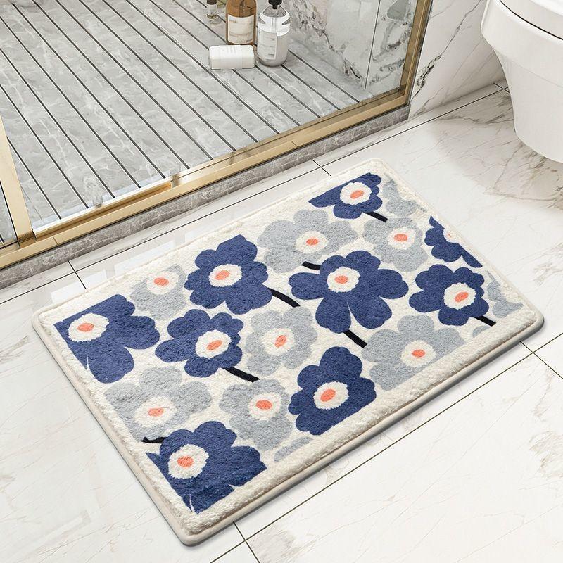 Mat Floor Plush With Cartoon Flower Print Design For Bedroom And Bathroom Use
