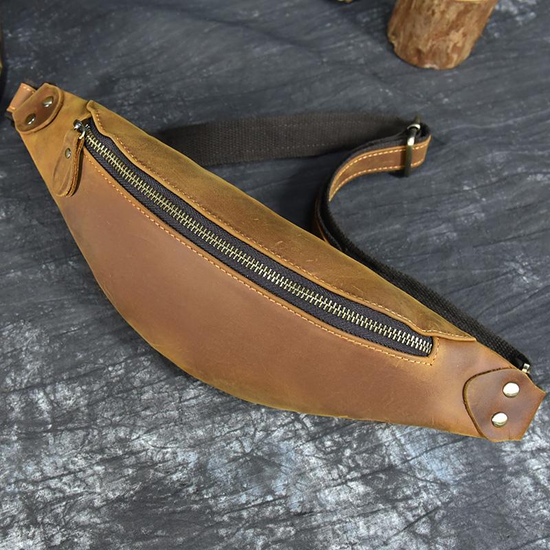 Real Leather Wait Bag Summer Outdoor Walking Bag Portable Waist Packs Crazy horse leather male fanny pack sling bag chest bag