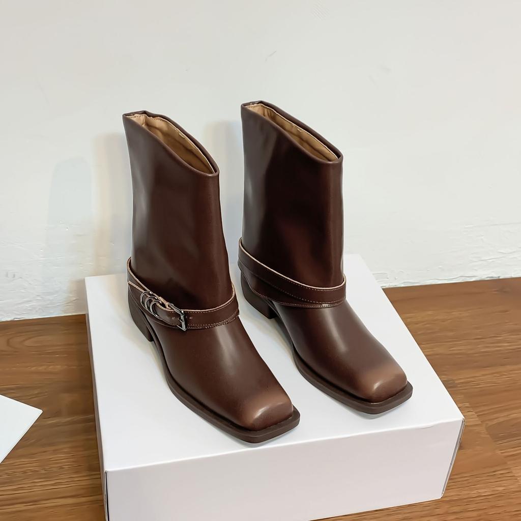 Korean Version Niche Retro Women's Boots Punk Street Polished Trouser Boots 2025 Winter New Mid Tube Fashion Boots Women