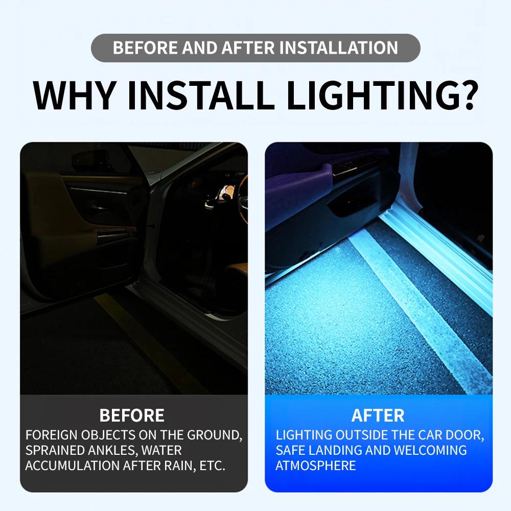 2Pcs Magnetic LED Door Lights Car Courtesy Welcome Atmosphere Lamp USB Charging