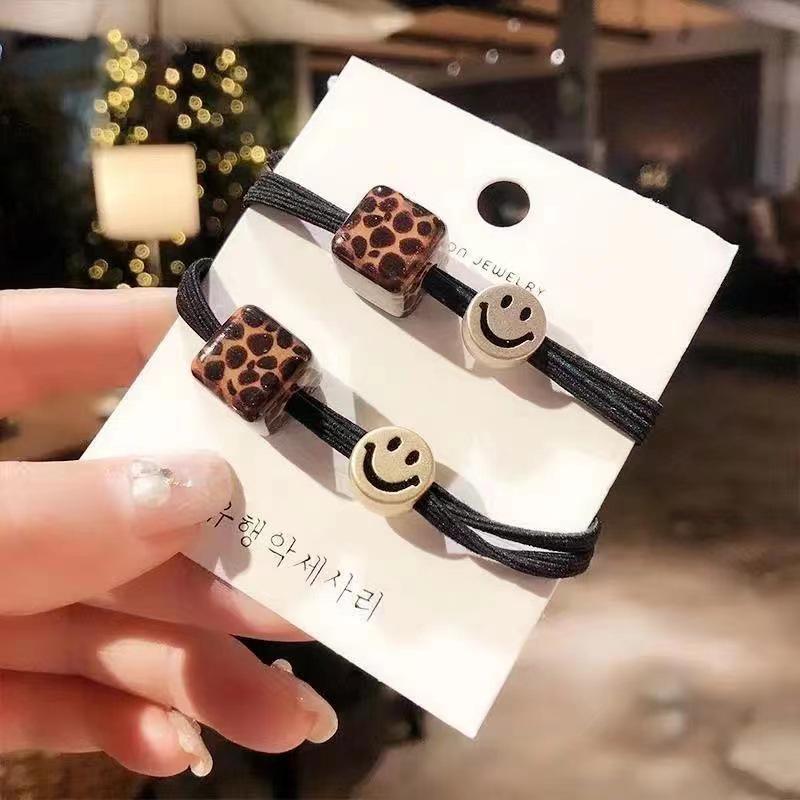 Leopard Print Smiley Face Hair Tie – High Elasticity Fashionable Ponytail Band