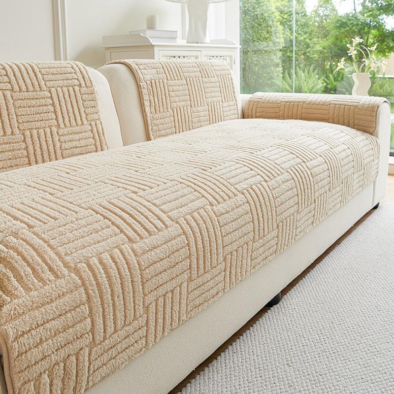 

Solid Color Thicken Sofa Towel Winter Plush Striped Sofa Covers Non-slip Couch Slipcovers Sofa Mats for Living Room Home Decor 70x70cm хаки