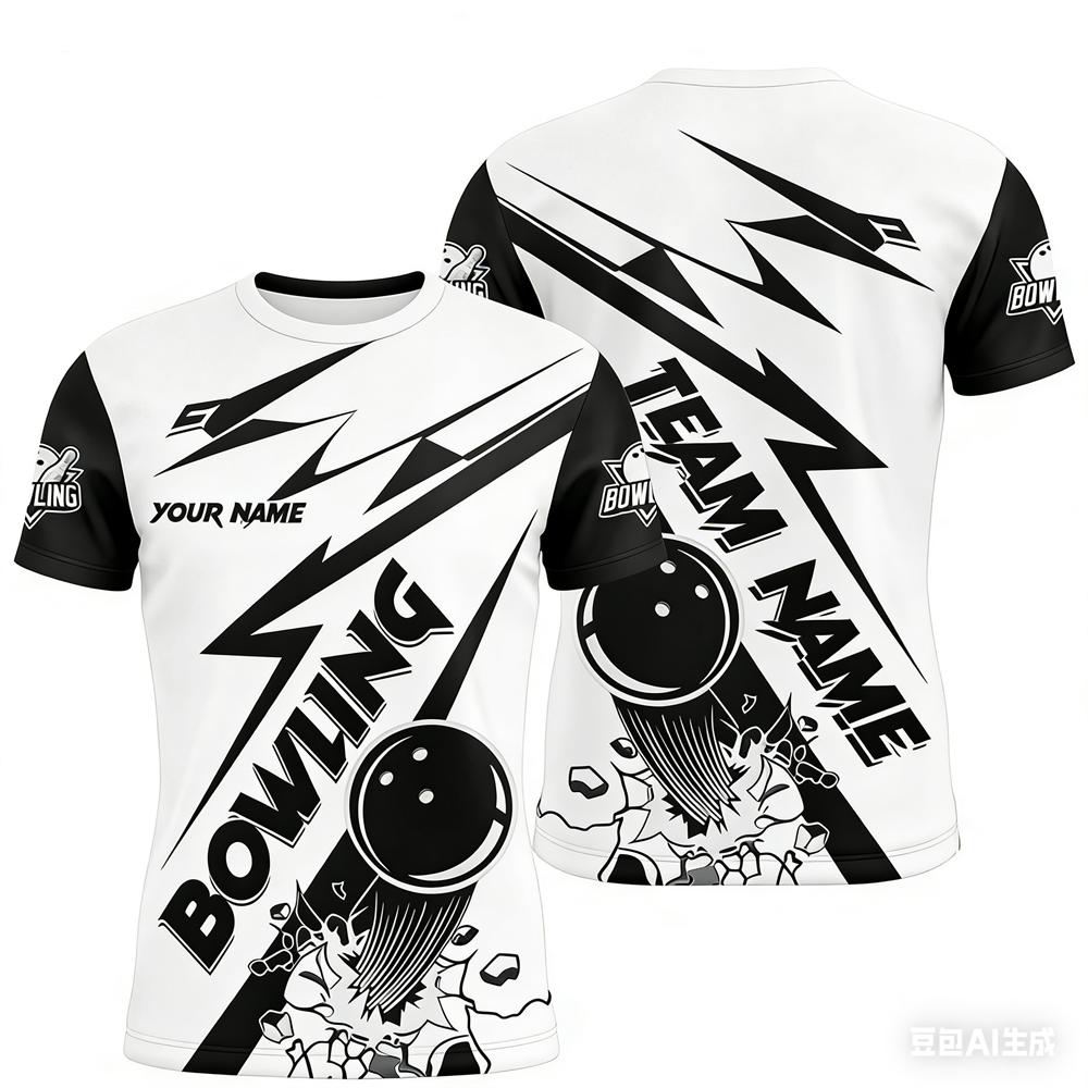 Funny 3D Print Bowling Ball Pattern Men's T Shirt Personalization Name Bowling Team Jerseys Casual O-neck Loose Short Sleeve Top