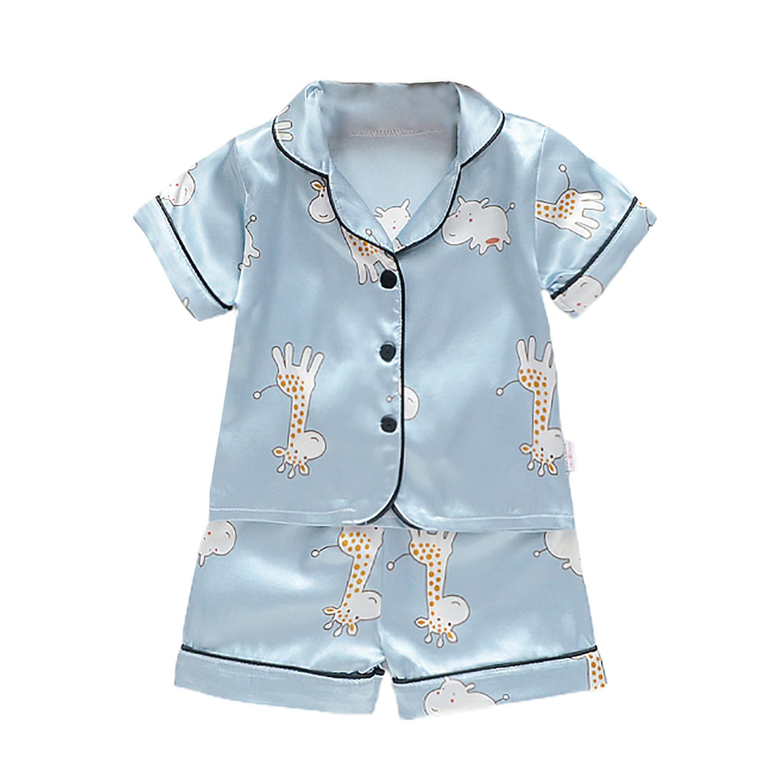 

Детские пижамы для мальчиков и девочек, атласная одежда из двух предметов, летняя одежда с короткими рукавами + шорты XL синий